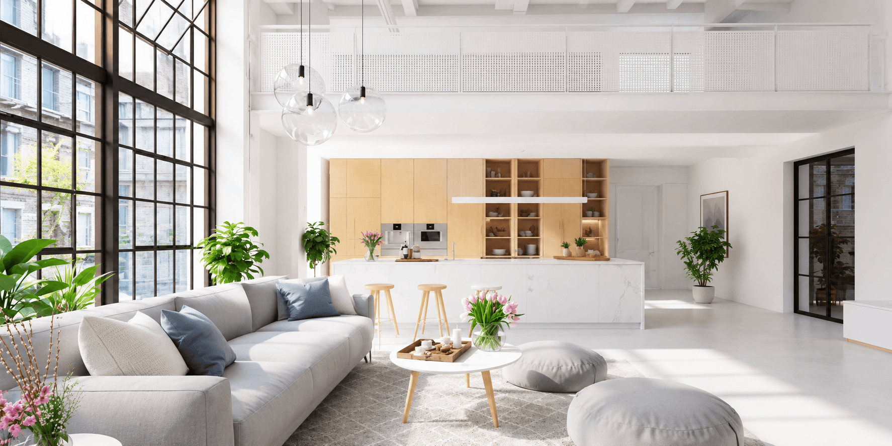 Clean penthouse living space